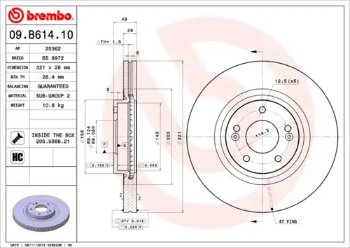 спирачен диск BREMBO 09.B614.10