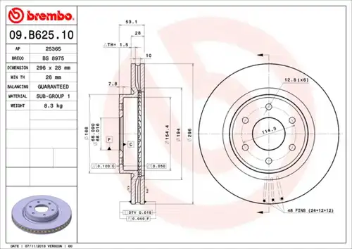 спирачен диск BREMBO 09.B625.10