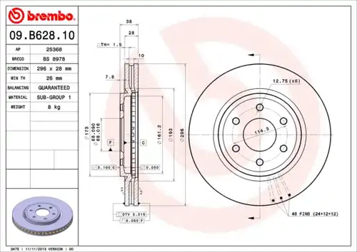 спирачен диск BREMBO 09.B628.10