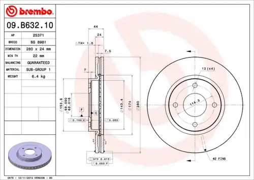 спирачен диск BREMBO 09.B632.10