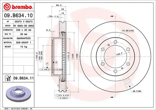 спирачен диск BREMBO 09.B634.11