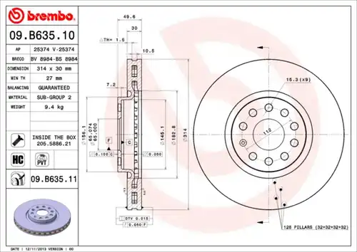 спирачен диск BREMBO 09.B635.11