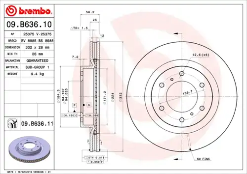 спирачен диск BREMBO 09.B636.11