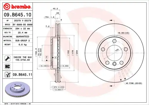 спирачен диск BREMBO 09.B645.11