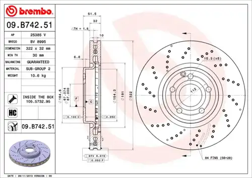 спирачен диск BREMBO 09.B742.51