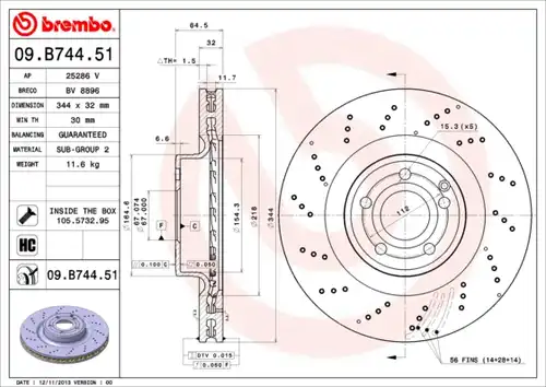 спирачен диск BREMBO 09.B744.51