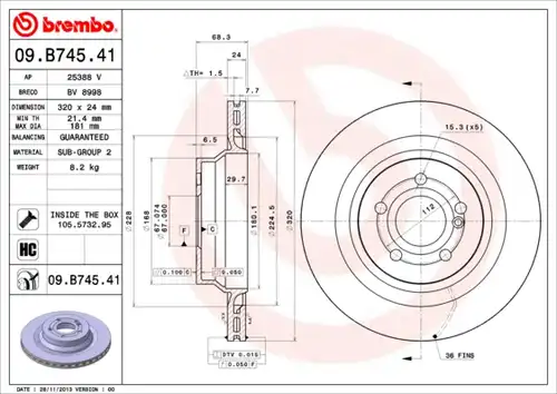 спирачен диск BREMBO 09.B745.41