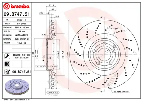 спирачен диск BREMBO 09.B747.51