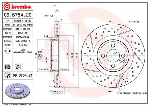 спирачен диск BREMBO 09.B754.21