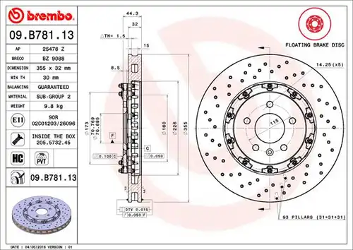 спирачен диск BREMBO 09.B781.13