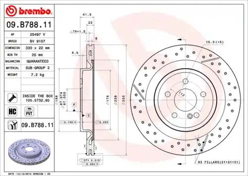 спирачен диск BREMBO 09.B788.11