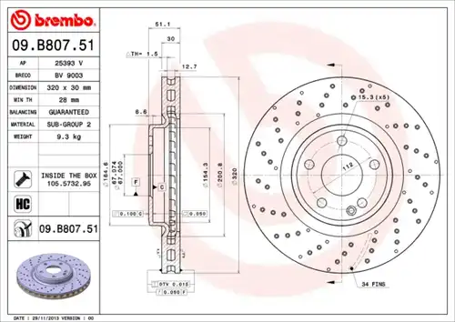 спирачен диск BREMBO 09.B807.51