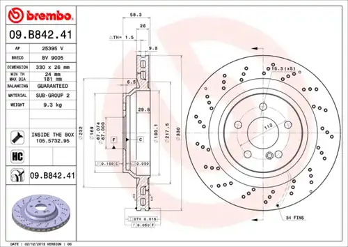 спирачен диск BREMBO 09.B842.41