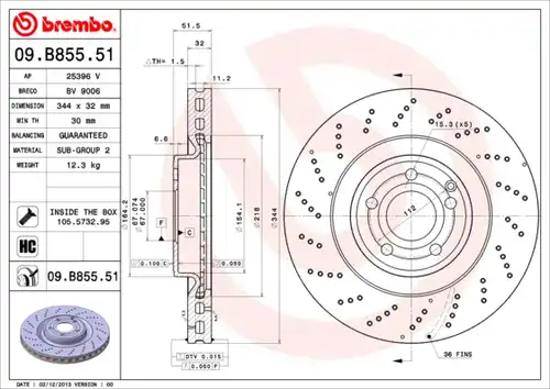 спирачен диск BREMBO 09.B855.51