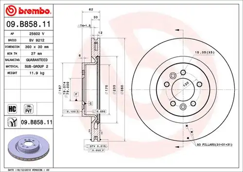 спирачен диск BREMBO 09.B858.11