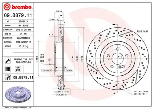 спирачен диск BREMBO 09.B879.11