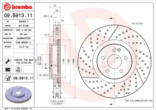 спирачен диск BREMBO 09.B913.11