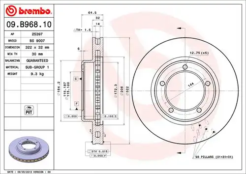 спирачен диск BREMBO 09.B968.11