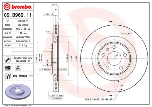 спирачен диск BREMBO 09.B969.11