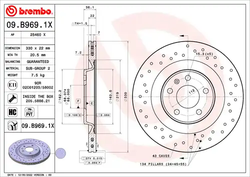 спирачен диск BREMBO 09.B969.1X