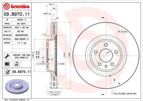 спирачен диск BREMBO 09.B970.11