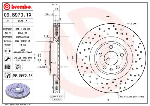 спирачен диск BREMBO 09.B970.1X