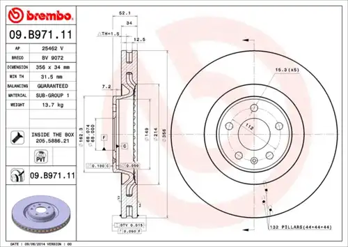 спирачен диск BREMBO 09.B971.11