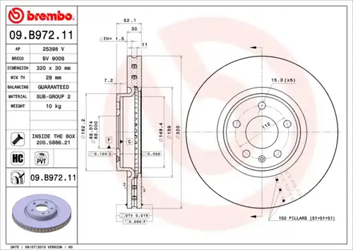 спирачен диск BREMBO 09.B972.11