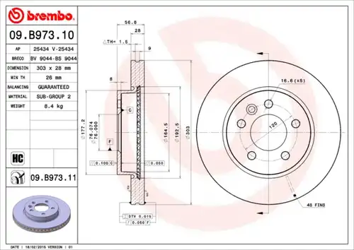 спирачен диск BREMBO 09.B973.11