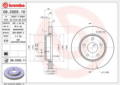 спирачен диск BREMBO 09.C003.11