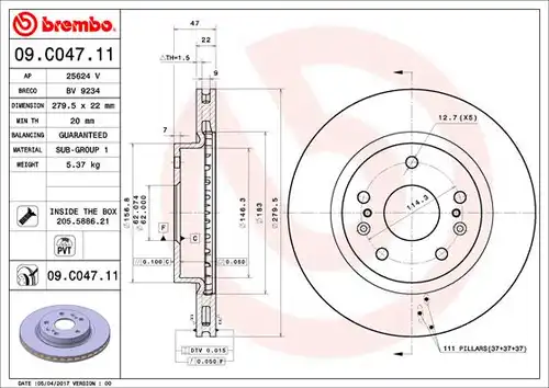 спирачен диск BREMBO 09.C047.11