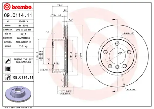 спирачен диск BREMBO 09.C114.11