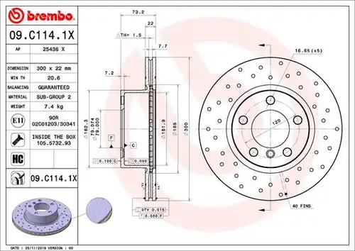 спирачен диск BREMBO 09.C114.1X