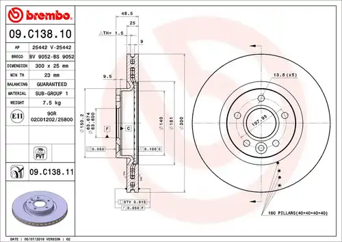 спирачен диск BREMBO 09.C138.11