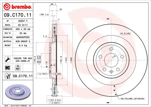 спирачен диск BREMBO 09.C170.11