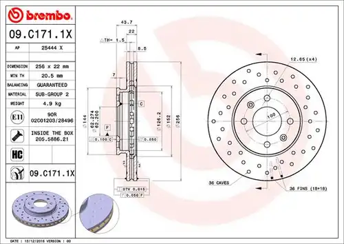 спирачен диск BREMBO 09.C171.1X