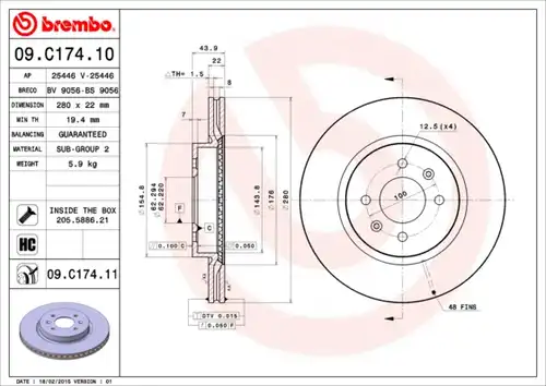 спирачен диск BREMBO 09.C174.11