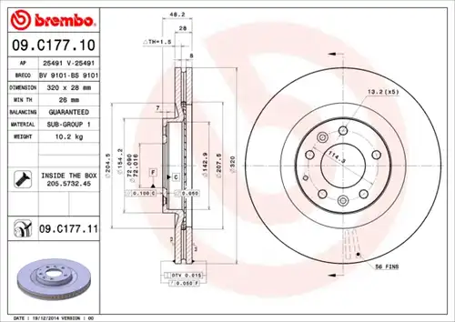 спирачен диск BREMBO 09.C177.11