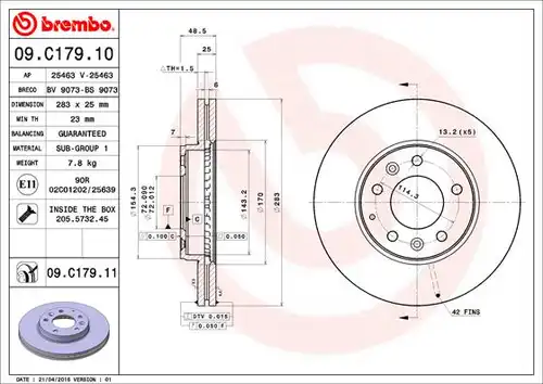 спирачен диск BREMBO 09.C179.11