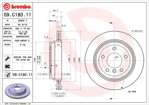 спирачен диск BREMBO 09.C180.11