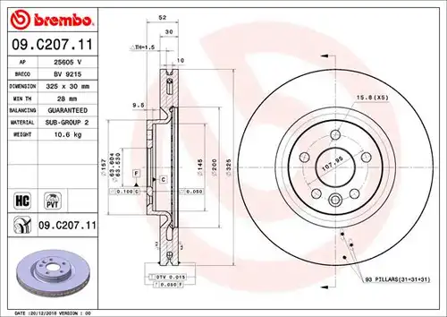 спирачен диск BREMBO 09.C207.11