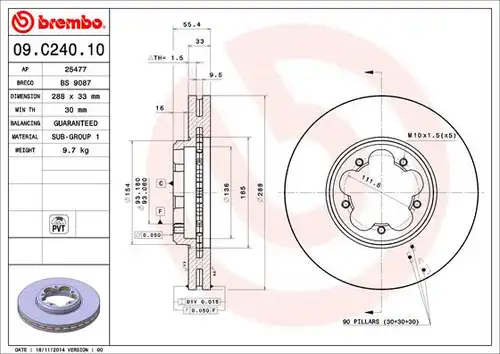 спирачен диск BREMBO 09.C240.10