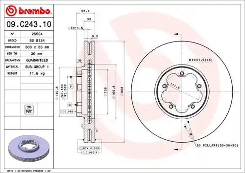 спирачен диск BREMBO 09.C243.10