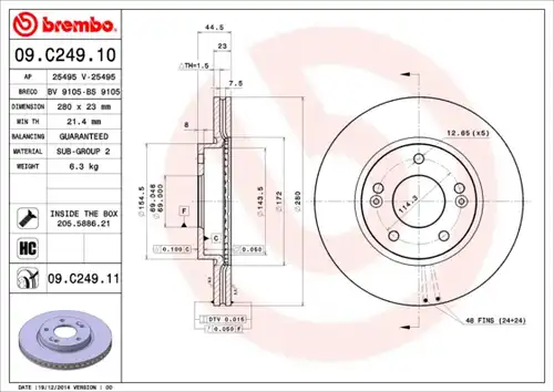 спирачен диск BREMBO 09.C249.11