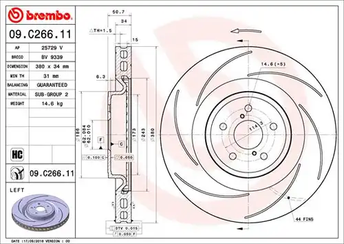 спирачен диск BREMBO 09.C266.11