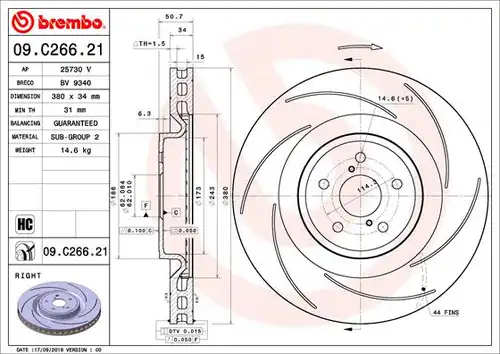 спирачен диск BREMBO 09.C266.21