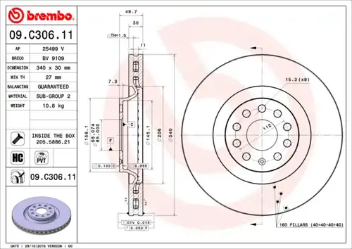 спирачен диск BREMBO 09.C306.11