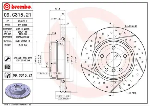 спирачен диск BREMBO 09.C315.21