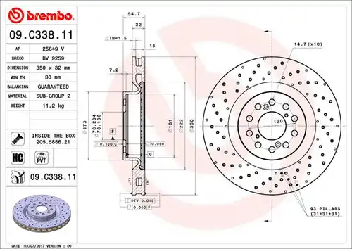 спирачен диск BREMBO 09.C338.11