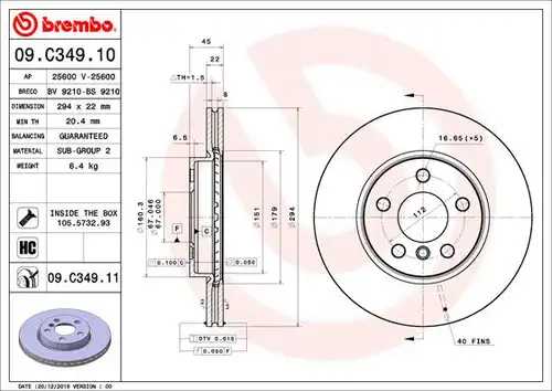 спирачен диск BREMBO 09.C349.11